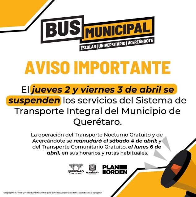 Suspensión del Transporte Municipal en Querétaro Durante Semana Santa